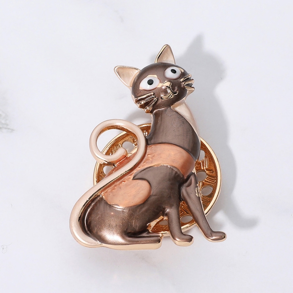 Brown Gold Cat Magnetic Brooch Pin 2.25" Statement Colored Metal Pendant Kitten